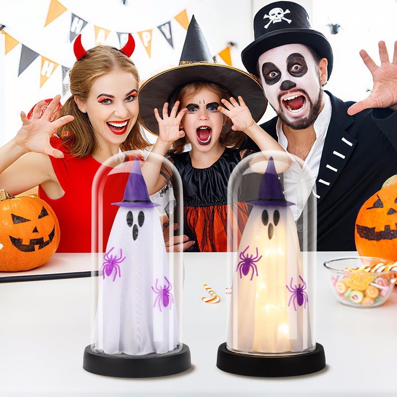 Tayfeim Halloween Decor-Halloween Decorations Indoor-Light Up Ghost in Glass Cloche-Cute Ghost with Light for Home Kitchen Mantel Tabletop Party Decor- Ghost-Purple - Image 3